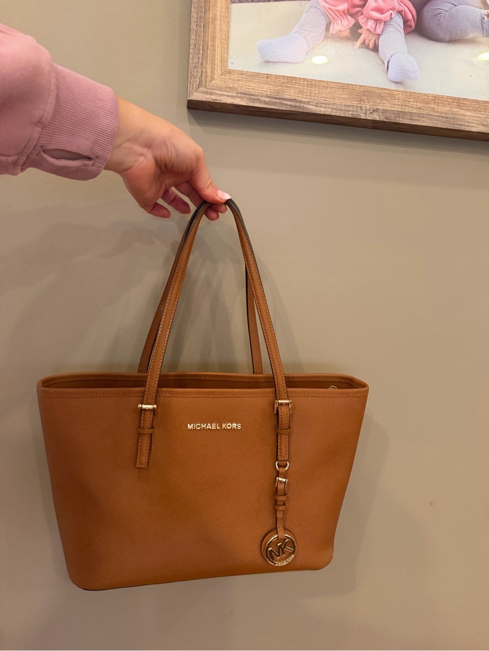 Michael Kors Cognac Saffiano Leather Tote with Gold Hardware
